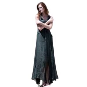 Ingrid Munt Barcelona Linen Maxi Dress Dark Green Lagenlook Art to Wear Size M